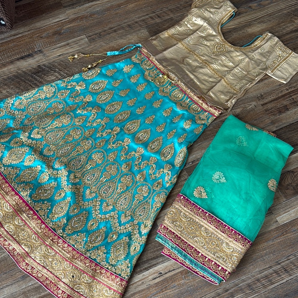 Elegant Gold and Teal Traditional Dress